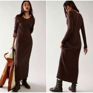 Free People Walk About Ribbed Knit Maxi Dress Brown